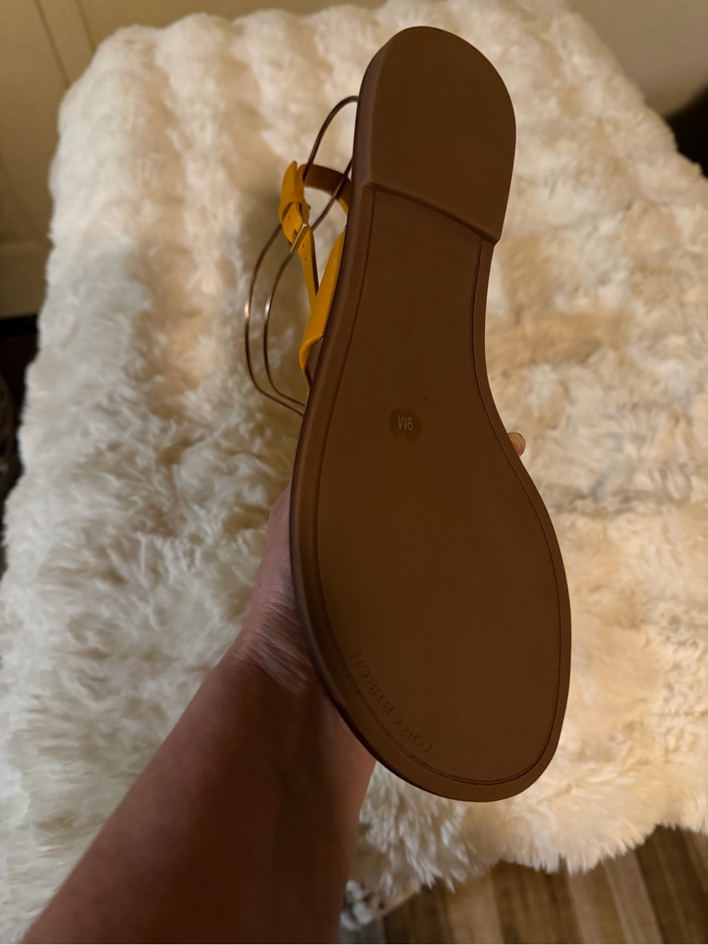 Tory Burch Mustard Leather Logo Thong Sandals - Picture 5 of 9